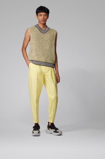 Spodnie BOSS Cotton Tapered Fit Żółte Męskie (Pl27723)